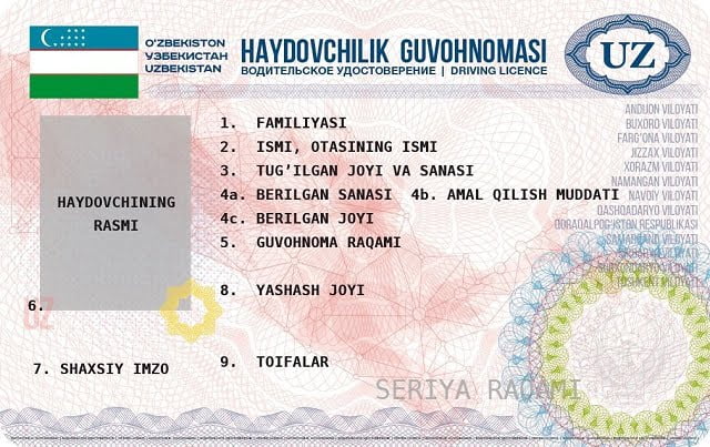 Новые водительские права в Узбекистане