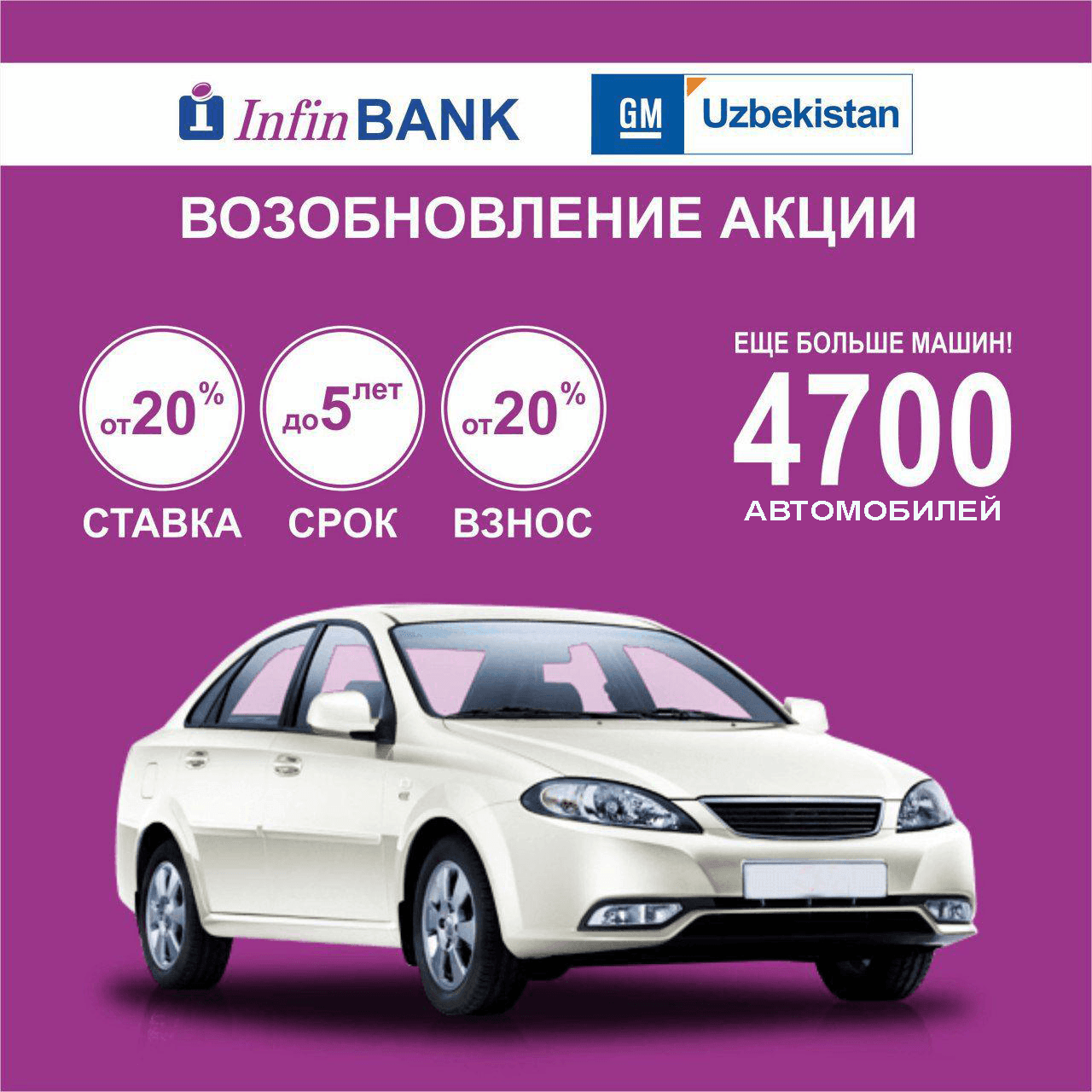 Автокредит InfinBank GM Uzbekistan Spark, Nexia Lacetti в Ташкенте Узбекистан