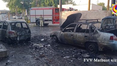 На газозаправочной станции в Джизаке из-за несоблюдения правил безопасности произошёл пожар, сгорели два автомобиля