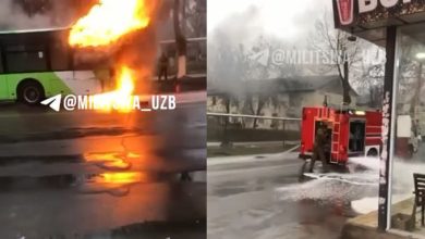В Ташкенте сгорел автобус
