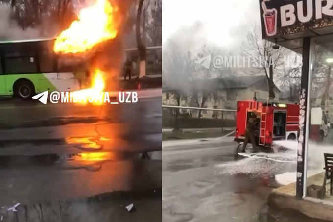 В Ташкенте сгорел автобус