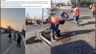 В Фергане решили засыпать ямы на дороге глиной