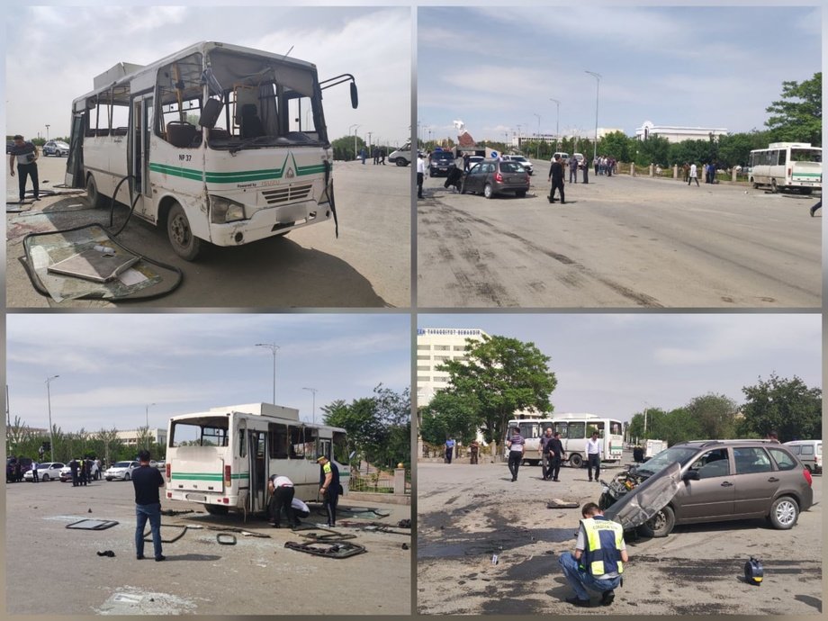автобус столкнулся с Lada в центре Ургенча
