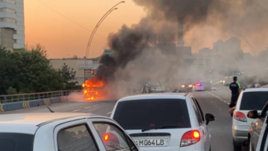 Пожар на мосту в аэропорт в Ташкенте - горит Газель