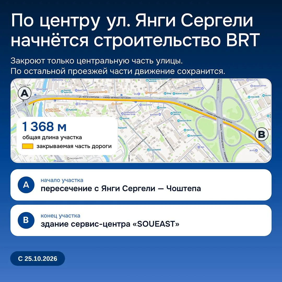 Карта участка работ на улице Янги Сергели