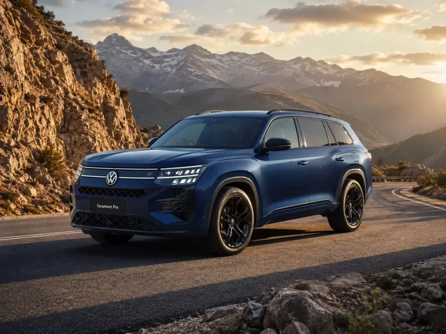 Volkswagen Teramont Pro в Узбекистане: цена, сравнение комплектаций и технические характеристики - 2 Синий Volkswagen Teramont Pro на горной дороге